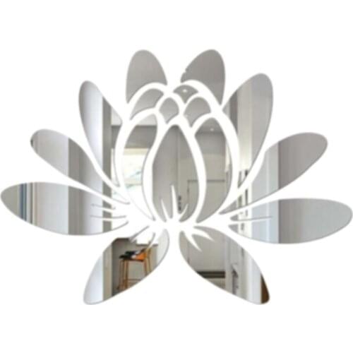 2sets Acrylic Mirror Sticker DIY 3D Exquisite Lotus Flower Wall Sticker Removable Wall Paper Decal Art Ornaments For Home Decor