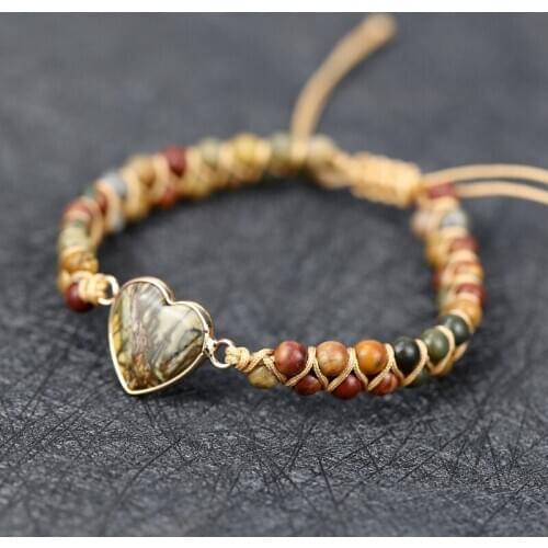 2021 NEW Handmade heart shape natural Stone Beads String Braided Yoga Charm Bracelet & Bangle Women Men Jewelry free shipping
