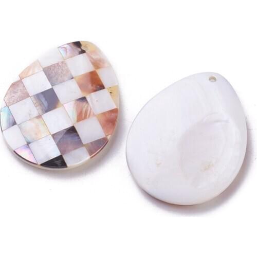 3pcs Mosaic-Pattern Shell Big Drop Pendants for necklace jewelry DIY making Accessories Hole: 2mm