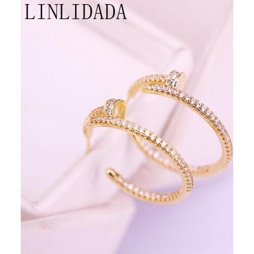 5Pairs, New fashion gold color cz charm Circle Stud earrings for women girls trendy party jewelry