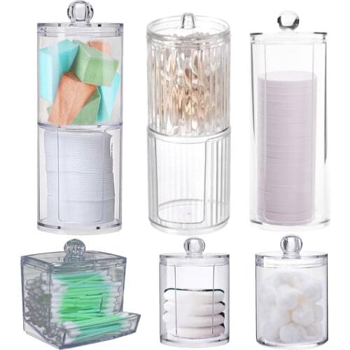 Acrylic Makeup Organizer Cotton Swabs Qtip Container Cosmetic Makeup Cotton Pad Organizer Jewelry Storage Box(Empty Box)