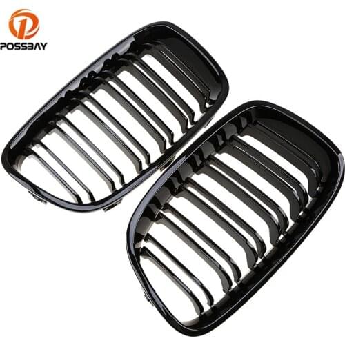1 Pair Car Front Center Grilles Gloss Black Dual Slats Decorative Grills for BMW 1-Series F21 3-door 2012-2015 Pre-facelift