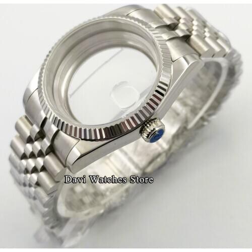 36mm Silver Women Watch Case Jubiless Bracelet Sapphire Glass Fit ETA 2836 Mingzhu DG2813 3804 miyota 8215 821A 8205 movement