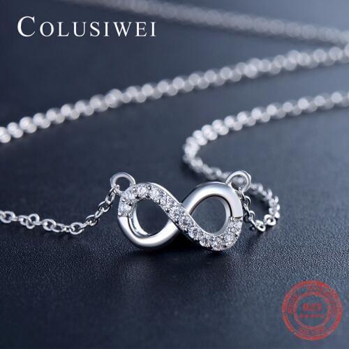 CULUSIWEI Classic Fashion Pendant Necklace Brand Clear CZ Chain For Women Party Solid 925 Sterling silver Infinite love Jewelry