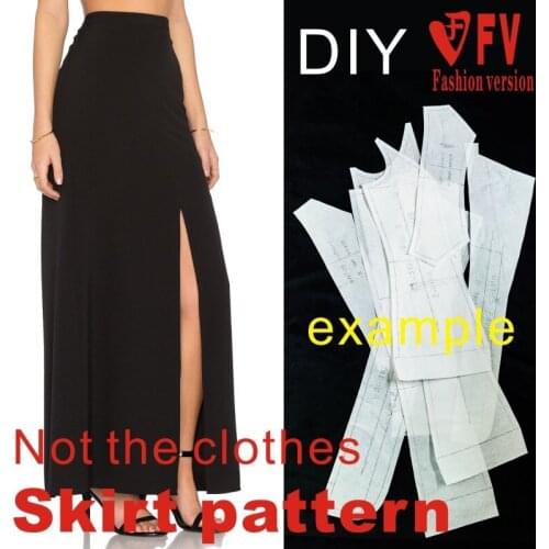 Ladies long skirt slit high waist half skirt cutting structure drawing 1:1 clothing BBQ-31