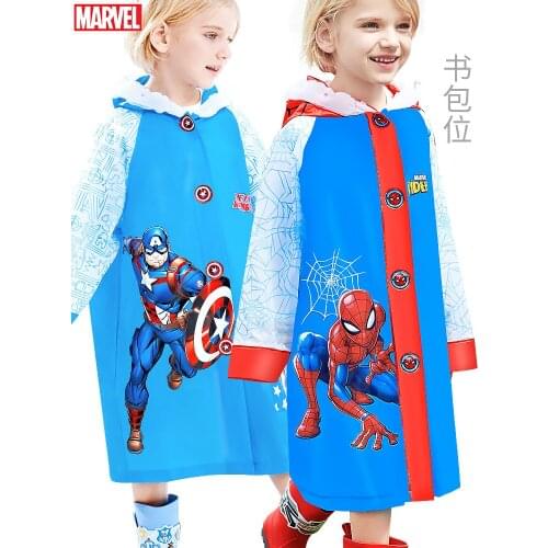 Disney Childrens Raincoat Boys Spider-Man with Schoolbag Thicken Girl Captain America Student Poncho Kids Set