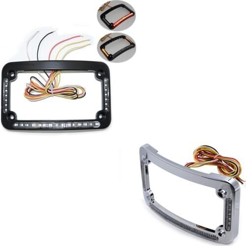 Dual LED Curved Motorcycle License Plate Frame w/ Brake OR Turns - Black Finish Aftermarket Free Shipping Motor Parts