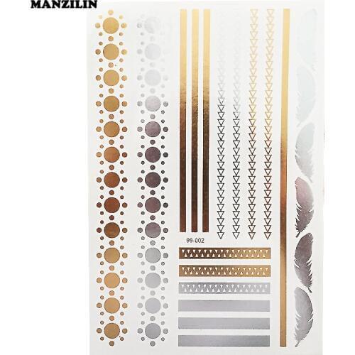 Hot Fashion Gold And Silver Temporary Bracelet Tattoos Flash Metallic Jewelry Party Tattoos For Women Body Art
