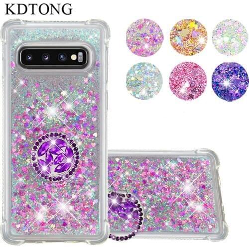 KDTONG Case sFor Samsung Galaxy S10 Plus S10E Case With Ring Transparent Glitter Liquid Soft Silicone Cover For Galaxy S10 Case