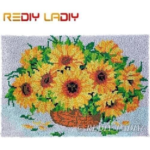 Latch Hook Kits Basket of Flowers Chunky Yarn Embroidery Crochet Tapestry Kits Needlework Arts & Crafts DIY Carpet Rug 85*58cm