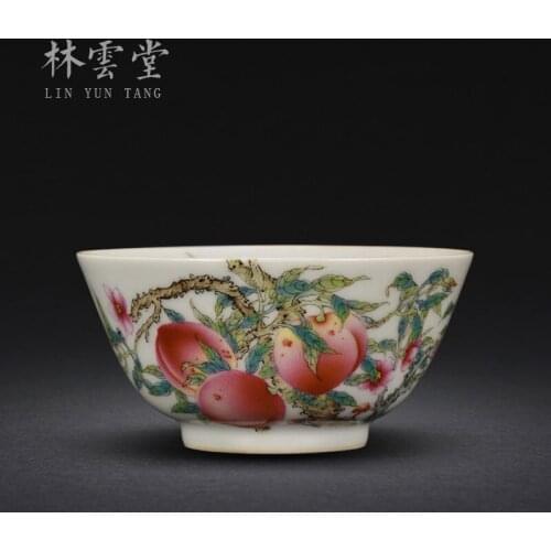 Lin Yuntang hand painted xiangbat Shoutao famille rose Master Cup Jingdezhen handmade ceramic Kungfu large tea cup