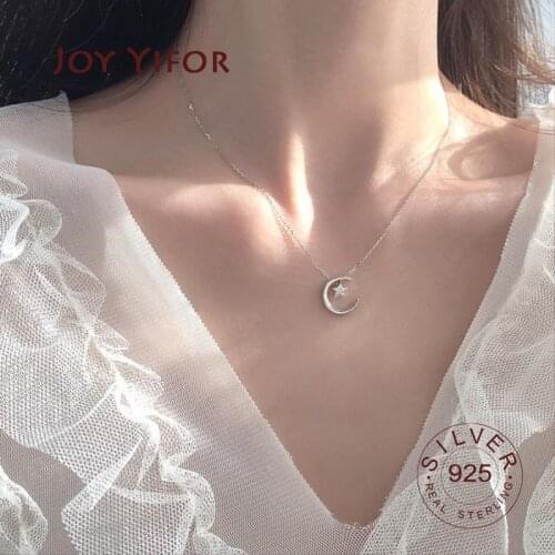 Trendy Simple Necklace Pendant moon star 100% 925 Sterling Silver Round Jewelry For Women & Girls Party Gift