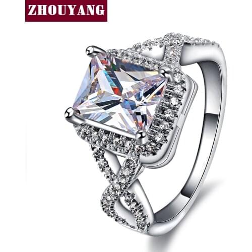 Fashion Wedding Women Rings Silver Color Square Crystal Bijoux CZ Ring jewelry Engagement Gift ZYR586