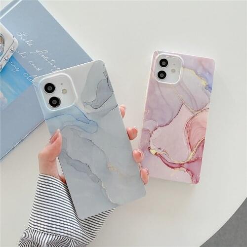 Marble Square Luxury Phone Case For iPhone 11 12 Pro Max XR XS Max X XS 7 8 Plus 12Mini SE2020 Gradient Art Fashion Fundas Cover