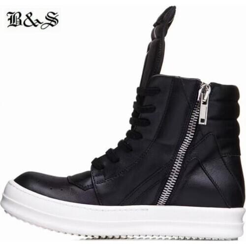 Black& Street Flats Trainer Genuine Leather lace up Gbasket Boots men Big tongue dunk Hip Hop Street Boots