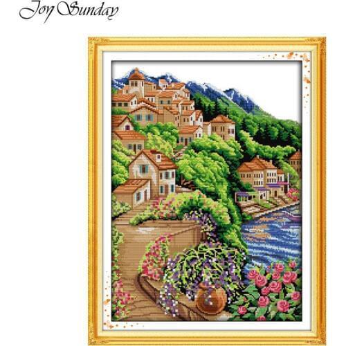 Joy Sunday Cross Stitch Embroidery Kit 11CT 14CT Landscape River Cotton Thread Painting DIY Handwork Needlework Cross Stitch Kit