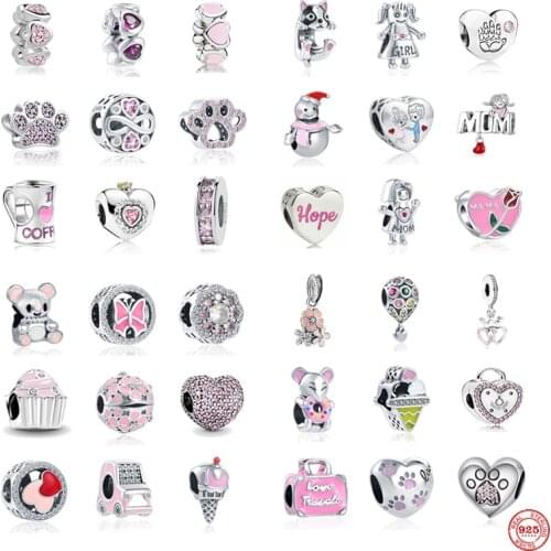 Newest European Pink Pave Enamel Spacer Dog Paw Bear Love Diy Bead fit Original Pandora Charms Silver 925 Bracelet Women C098