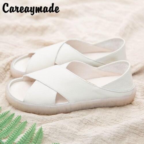 Careaymade-Summer new genderson women RETRO art small fresh leisure fish mouth ladies sandals,handmade genuine leather shoes