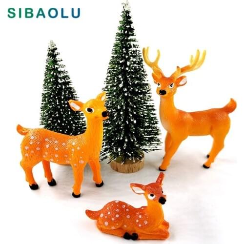 New Artificial Christmas Deer Family Tree figurine Animal model home decor miniature fairy garden decoration accessories modern