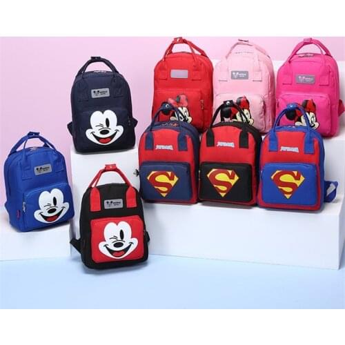 New Cute Disney Childrens Bag Mickey Mouse Childrens Backpack Mickey Minnie Spiderman Pattern Backpack Kids Christmas Gifts