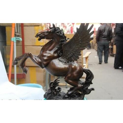 Wholesale factory 20 Chinese Pure Copper Bronze Feng Shui Wealth Lucky Fly Wings Horse Art Statue 25% off