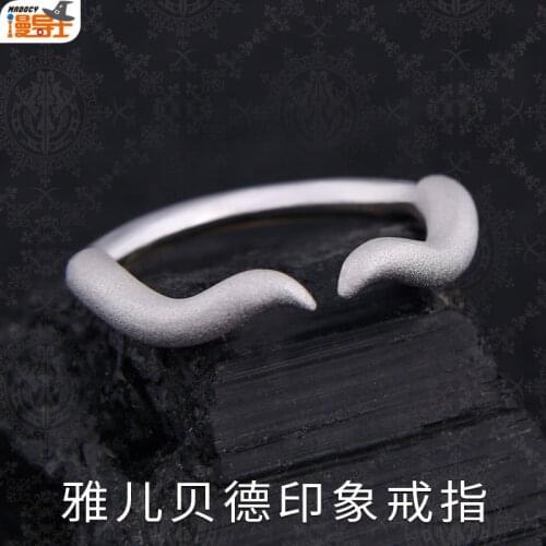 Anime Overlord Albedo Devil Horns Fashion S925 Sterling Silver Ring Jewelry Adjustable Unisex Accessories Cosplay Xmas Gift