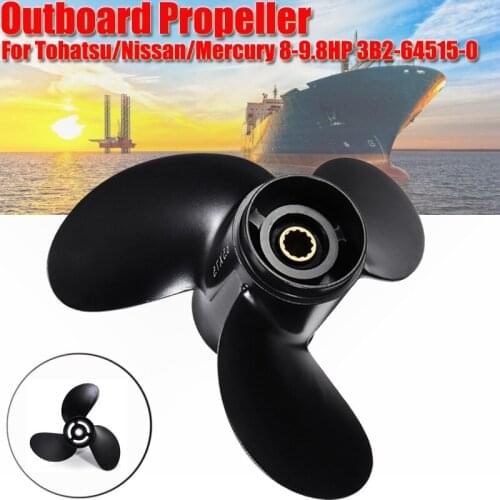 3B2-64515-0 8.5 x 7.5 Outboard Propeller For Tohatsu/Nissan/Mercury 8-9.8HP Aluminum Alloy Black 12 Spline Tooth 3 Blades