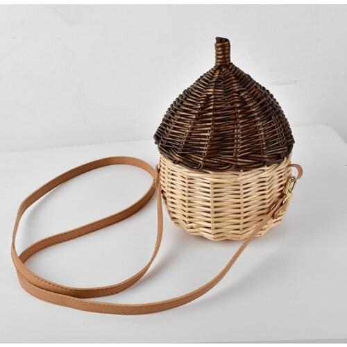 Bamboo woven portable shoulder bag straw bag summer mini rattan bag woven childrens fruit bag 2021 C56235