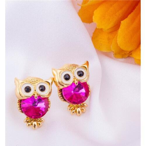 LNRRABC Girls Stud Earrings Charming Lovely Owl Shape Crystal Ear Stud Zinc Alloy Wedding Gift Earrings Jewelry boucle d'oreille