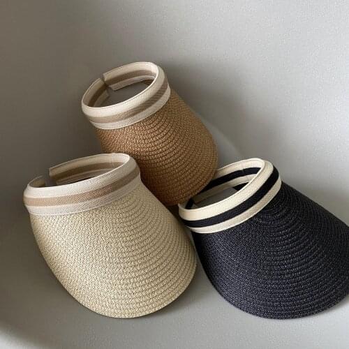 2021 Summer Outdoor Sun Hat Womens Straw Hat without Top Big Brim Sun-Proof Outdoor Beach Hat Straw Hat