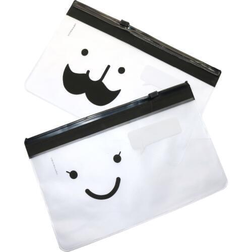2 Pcs Smiley Face Student Bags Moustache Mr. File Bag Waterproof Translucent Scrub File Bag Stationery Organizer