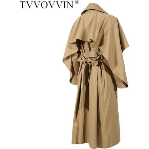 TVVOVVIN Trench Coat Women Bandage Vintage Windbreaker Coats Women Khaki Irregular Long Trench Out 2020 Women Overcoat W82F