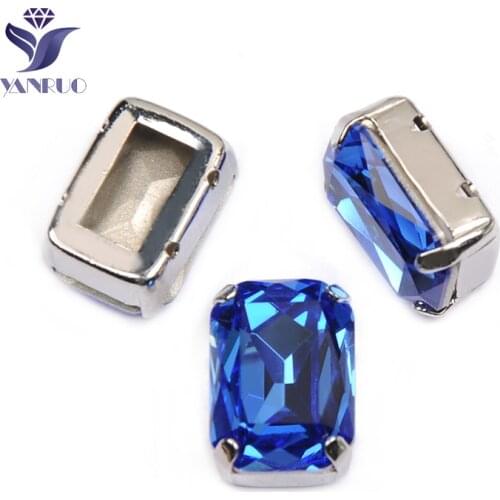 YANRUO 4627 All Sizes Sapphire Octagon Pointed Back Strass Crystal Sewn Stones DIY Blue Rhinestones For Jewelry Making