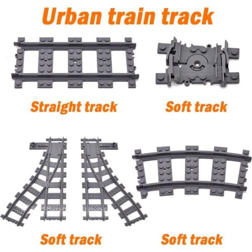 City Trains Railway Flexible Tracks Forked Straight Curved Rails Switch Kids DIY Building Block Bricks Track Toys For Children