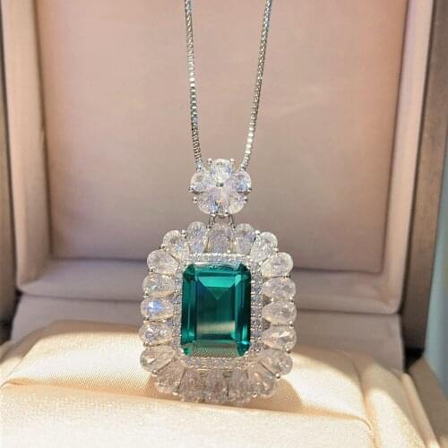 Luxury 925 Sterling Silver Emerald Cut Aquamarine Emerald Ruby Gemstone Anniversary Party Lady Pendant Necklace Fine Jewelry