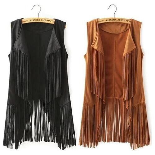 Women Vest Sleeveless Leather Jacket Motorcycle Vest Tops Autumn Winter imitation ethnic suede tassels fringe vest Cardigan