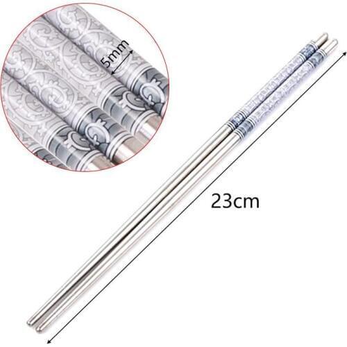 1pair Stainless Steel Chopsticks Blue And White Porcelain Print Chopsticks Portable Kitchen Tableware Chop Sticks Kitchen Tool