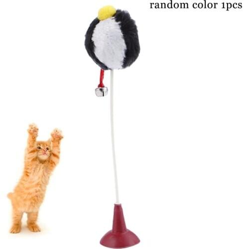 1pc Cat Teaser Interactive Colorful Cat Wand Kitten Toy Ball With Sucker And Bell Gatos Chase Toy Pet Supplies Cat Accessory