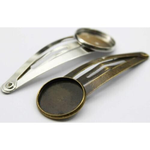 16mm 10pcs Copper Silver Hair Clips Antique Bronze Brass Plated Hairpin Cameo Glass Cabochons Base Supplies for Jewelry