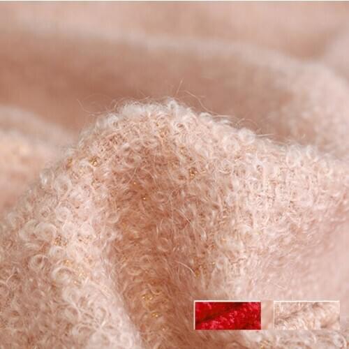 150CM Wide 440G/M Weight Pink Red Tweed Knitted Mohair & Wool & Polyamide Fabric for Autumn Dress Coat Jacket E1175