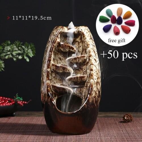 2020 New Incense Burner Waterfall Ceramic Smoke Mountain River Handicraft Incense Censer Holder Home Decor houder With 50 Cones