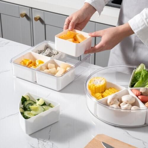 2021 Hot Sell Dried Fruit Nut Multi-mesh Transparent Lid Removable Snack Tray Household PET Refrigerator Fresh-keeping Box