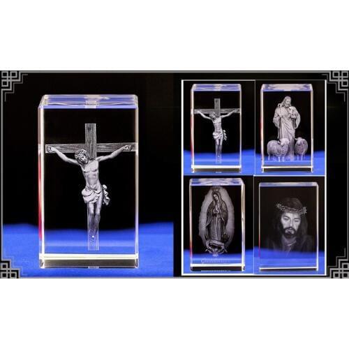 4 pieces # Efficacious HOME Talisman- Christianity Catholicism Jesus Christ Virgin Mary Cross Figurine TOP 3D Crystal statue