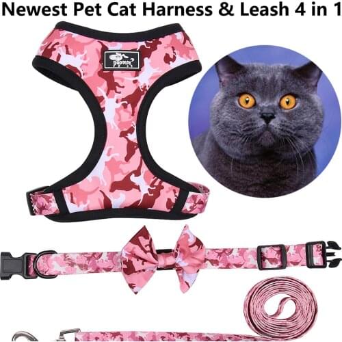 4 in 1 Outdoor Walking Breathable Cat Harness leash and Pet tie Reflective Adjustable Dog Cat Harness leash With Pet storage bag
