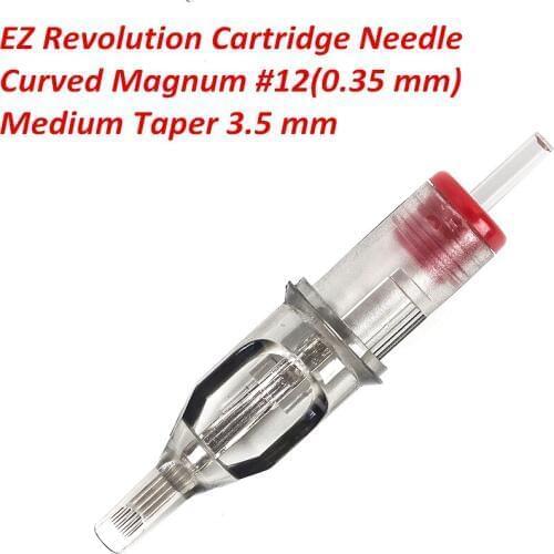 5 Pieces EZ Revolution Cartridge Needle #12 (0.35 mm) Curved Magnum Tattoo Needles 3.5 mm M-Taper Needles for Cartridge Machine