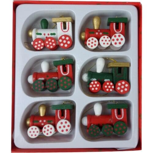 6pcs Christmas Tree Hanging Ornament Wood Train Pendant Railway Track Drop Ornaments for Kids Gift Navidad Xmas Decoration