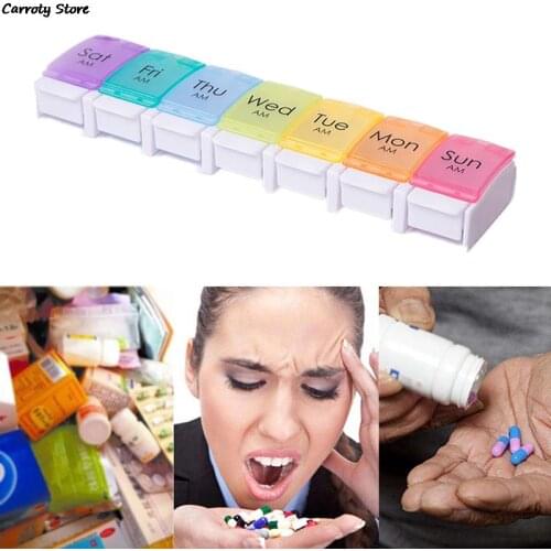 7 Days Pill Case Medicine Storage Tablet Pill Box With Clip Lids Medicine Organizer Pill Case Splitters Storage Dispenser Weekly