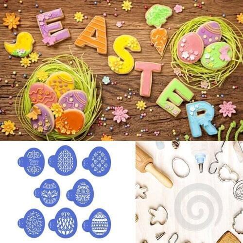 8pcs/set Easter Eggs Shape Faberge Pattern Cookie Stencil Baking Fondant Tools for Cakes Celebration Bakeware Tools