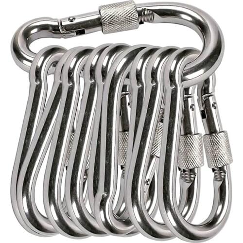 9PCS 304 Stainless Steel with Nut Spring Buckle Quick Hook Mountaineering Climbing Chain Connection Buckle Rope Buckle