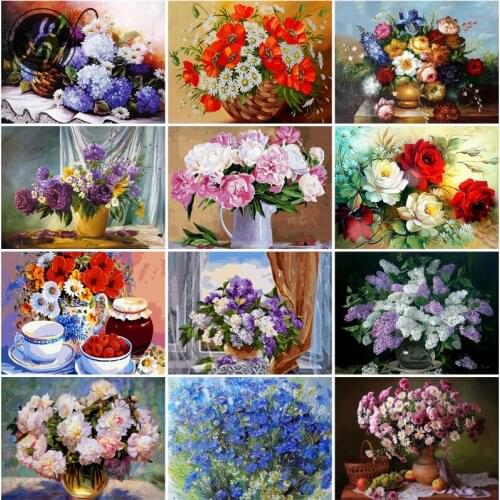 Diamond Painting Pink Floral Full Drill Cross Stitch Kits for Adults Square Round Mosaic Art Accessories Rhinestones Home Decor